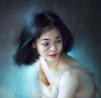 Girl, portrait, blue, quan shengwu, art, asian, fantasy, face HD wallpaper