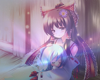 Tender Moment, sexy, hakurei reimu, hot, cute, blue hair, girl, long hair, brown eye, anime girl, anime, abstract, flower, touhou, short hair, brown hair, reimu HD wallpaper