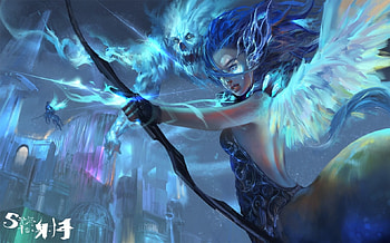 Archer, slightyear, blue, fantasy, skull, luminos, girl, elf HD wallpaper