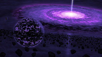 Space Quasar, purple, galaxies, quasar, space, 3d HD wallpaper