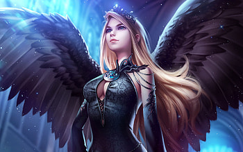 Dark Wings, angel, girl, digital, art HD wallpaper