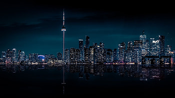 Toronto Skyline at Night, Moonlit city, Night sky, Urban charm HD wallpaper