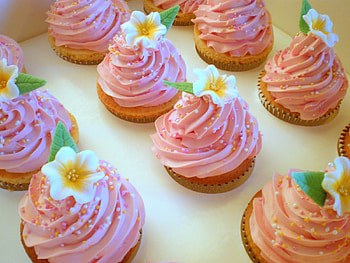 Cupcakes, pink, buns, flowers, food, cake HD wallpaper