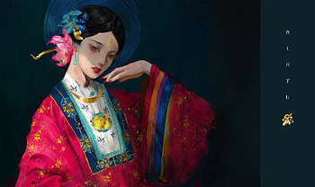 Girl, kimono, asian, fantasy, art, usualla, red, ngoc tran HD wallpaper