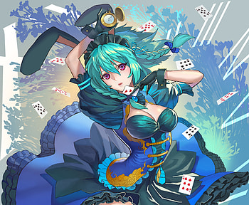Anime girl, artwork, original, green hair HD wallpaper