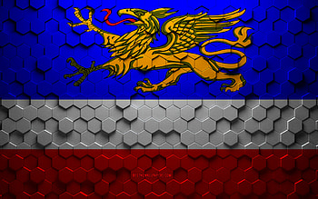 Flag of Rostock, honeycomb art, Rostock hexagons flag, Rostock, 3d hexagons art, Rostock flag HD wallpaper