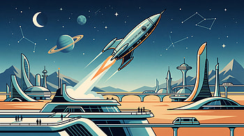 : Retro-Future Spaceport Launch, Rocket, Futuristic City HD wallpaper