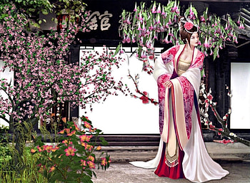 A Walk in A Japanese Garden, lady, japan, garden, flowers, walk, woman HD wallpaper