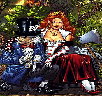 Queen & Hatter, watch, hatter, knife, ax, queen HD wallpaper