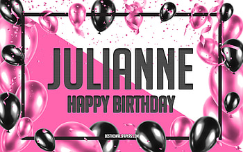 Happy Birtay Julianne, Birtay Balloons Background, Julianne, with names, Julianne Happy Birtay, Pink Balloons Birtay Background, greeting card, Julianne Birtay HD wallpaper