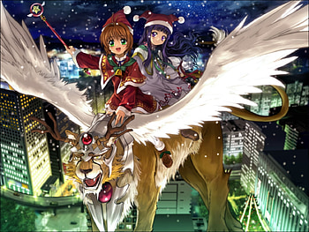 sakura card captor, kero, tomoyo, snow, sakura HD wallpaper