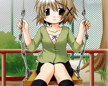 Yuno, anime, hidamari sketch, swing, park HD wallpaper