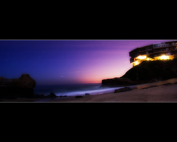 house on the beach, house, cliff, wave, sunset, ocean, boulder, beach HD wallpaper