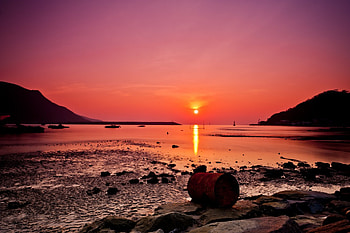 Sunrise, reflection, clouds, sky, nature, lake, beach HD wallpaper