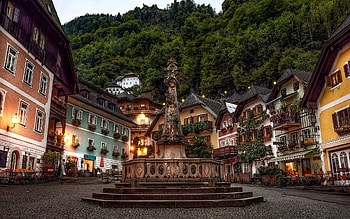 Market Square Hallstatt, Austria HD wallpaper