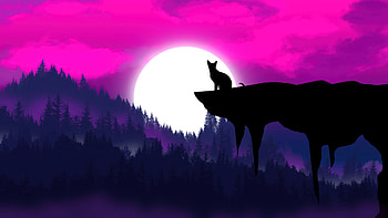 Cat Forest Diaries, cat, forest, minimalism, minimalist, artist, artwork, digital-art, deviantart HD wallpaper