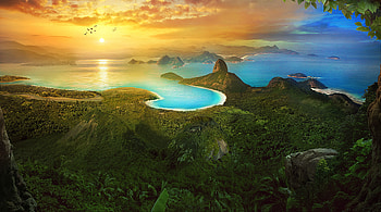 Rio de Janeiro, sunrise, aerial view, forest, coast, landscape HD wallpaper