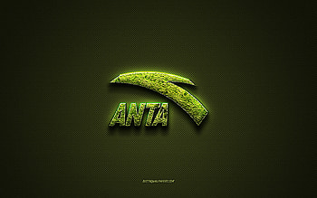 Anta logo, green creative logo, floral art logo, Anta emblem, green carbon fiber texture, Anta, creative art HD wallpaper