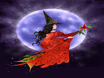 witch, broom, moon HD wallpaper