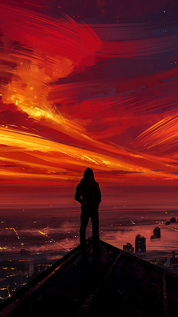 Watching the Sunset, artistic, landscape HD phone wallpaper