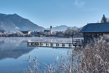 Nature, Mountains, Building, Lake, Shore, Bank, Pier HD wallpaper