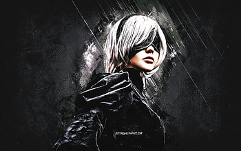 NieR Automata, YoRHa No2 Type B, 2B NieR, gray stone background, NieR characters, 2B character, 2B NieR Automata HD wallpaper