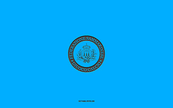 San Marino national football team, blue background, football team, emblem, UEFA, San Marino, football, San Marino national football team logo, Europe HD wallpaper