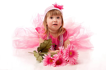 Little Pink Princess, pink, flowers, girl, dressed, little HD wallpaper