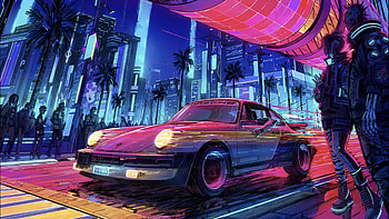 Cyberpunk sports car, Futuristic night city, Sleek Porsche design, Sci-fi inspired HD wallpaper