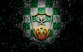 Al-Ahli Saudi FC, glitter logo, Saudi Professional League, green white checkered background, soccer, saudi football club, Al Ahli Saudi FC logo, mosaic art, football, Al Ahli Saudi FC HD wallpaper