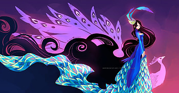 Blue Peacock, blue, peacock, fantasy, woman HD wallpaper