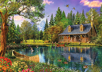 Afternoon, paradise, nature, flowers, cottage, lake HD wallpaper
