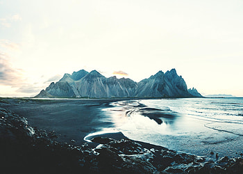 Mountains, beach, sea, nature HD wallpaper