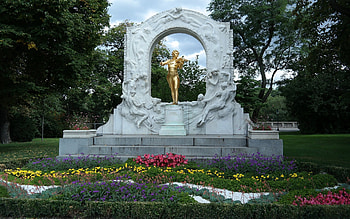 Johann Strauss, monument, flowers, park HD wallpaper
