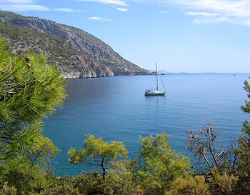 Turkey, blue, boat, green, colours, nature, water, places HD wallpaper