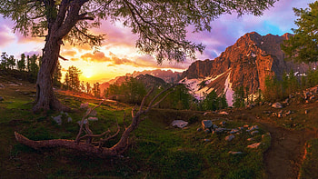 The Julian Alps, Slovenia, morning, colors, landscape, trees, sky, mountains, rocks, sunrise HD wallpaper