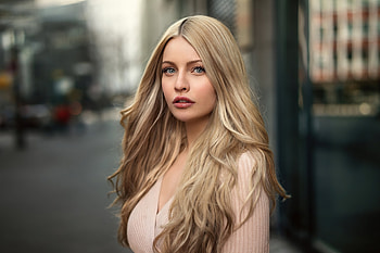 Woman model, blue eyes, long hair HD wallpaper