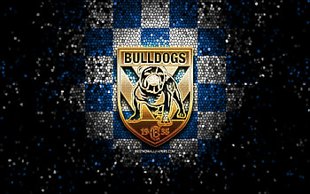 Canterbury Bulldogs, glitter logo, NRL, blue white checkered background, rugby, australian rugby club, Canterbury Bulldogs logo, mosaic art, National Rugby League HD wallpaper
