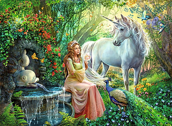 magic forest, unicorn, fairies, magic, forest HD wallpaper