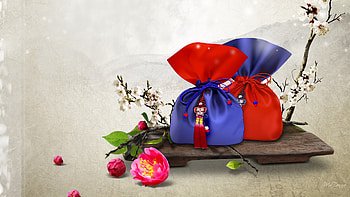 Gift Bags, tray, wood, orient, blossoms, bags, flowers, gift, oriental HD wallpaper