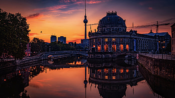 Germany Berlin Bridges Bode Museum Reflection Silhouette Background Nature HD wallpaper