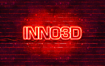 Inno3D red logo, , red brickwall, Inno3D logo, brands, Inno3D neon logo, Inno3D HD wallpaper