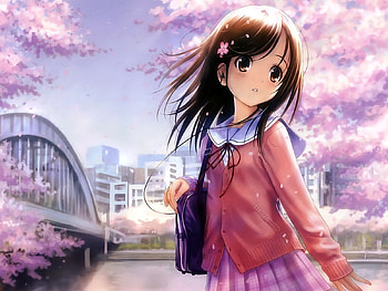 hopefully waiting, trees, uniform, school, windy, blossom HD wallpaper
