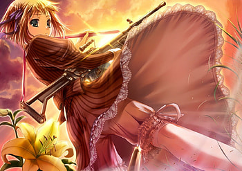 Traveling with a gun, girl, gun, anime, dress HD wallpaper