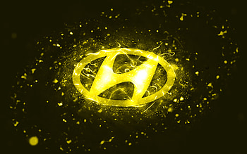 Hyundai yellow logo, , yellow neon lights, creative, yellow abstract background, Hyundai logo, cars brands, Hyundai HD wallpaper