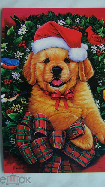 Christmas Dog, Painting HD phone wallpaper