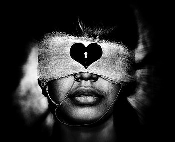 BLIND LOVE, graphy, face, bw, heart HD wallpaper