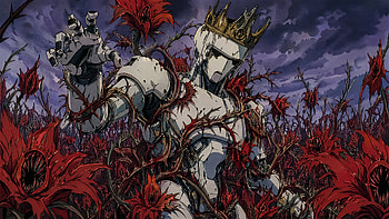 Sci‑Fi: Crowned Robot King in the Bloodflower Field, Sci Fi, Red Flower HD wallpaper