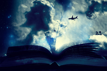 Fantasy, Art, Clouds, Plane, Airplane, Book, Bicycle HD wallpaper