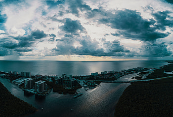Cities, Sea, Twilight, Clouds, City, View From Above, Ocean, Dusk, Island HD wallpaper